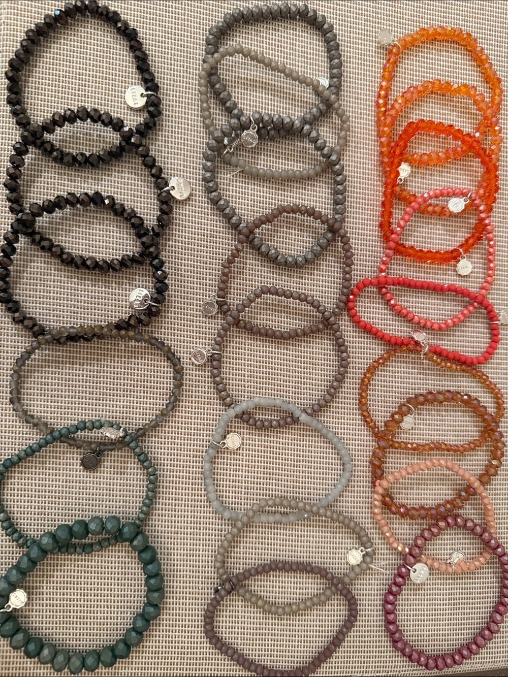 Multi-Color Faceted Bead Stretch Bracelet Set - Orange, Red, Pink, Gray, Green